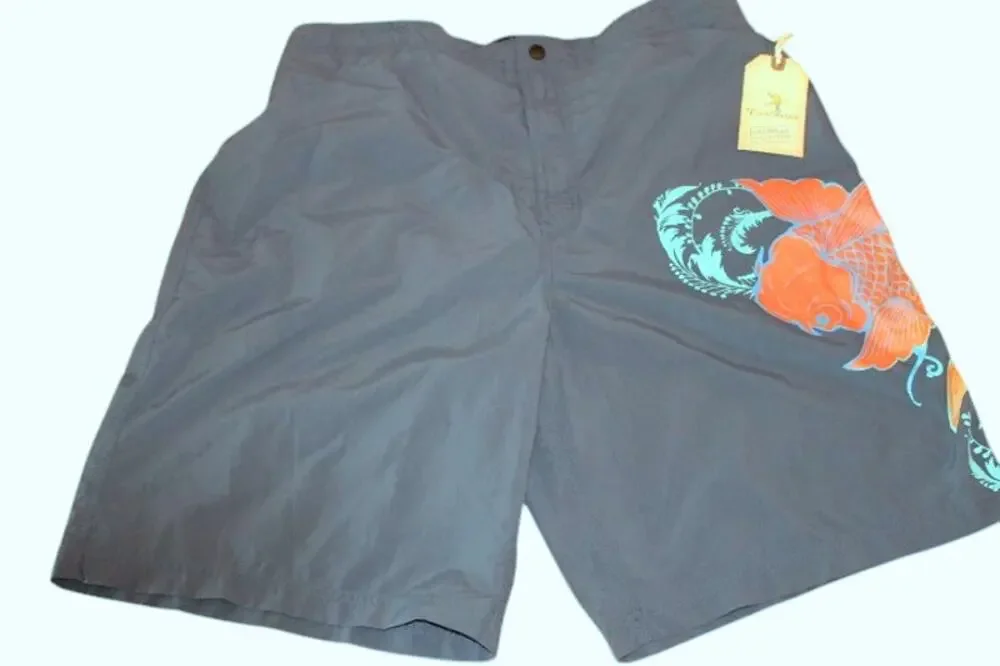 Caribbean Swimwear Men Bathing Suit Large Dark Blue Colorful Anime Koi Print NWT
